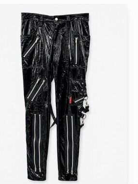 TRIPP NYC Daang Goodman Black Vinyl Bondage Rave Pants Size 30 Y2K Goth